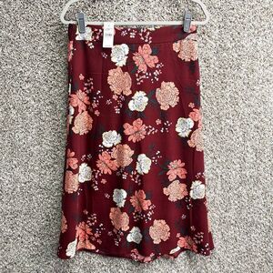 Loft Skirt Women’s Medium Red Floral Print Midi NWT